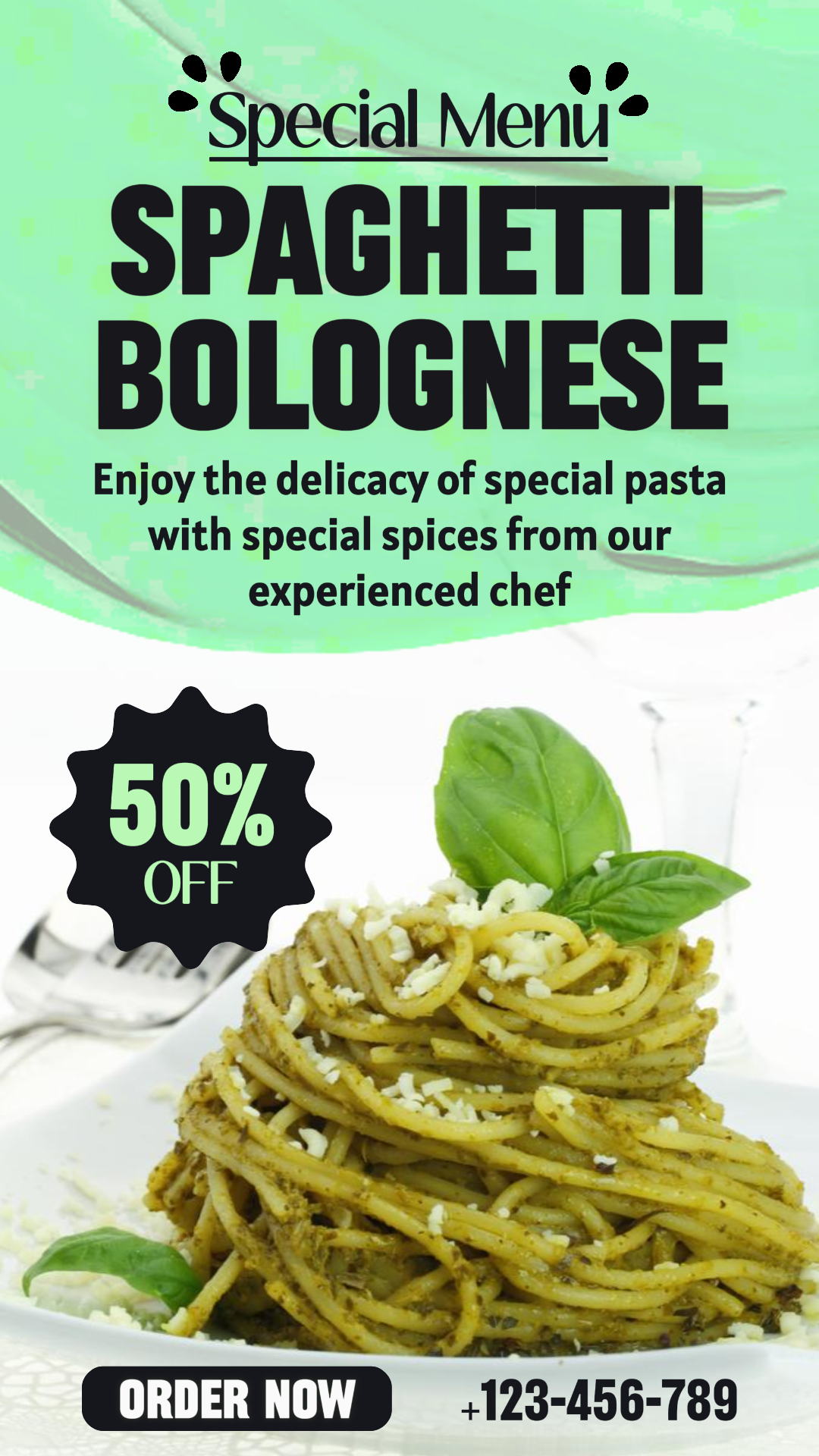 Menu spécial Spaghetti Promo Instagram Story