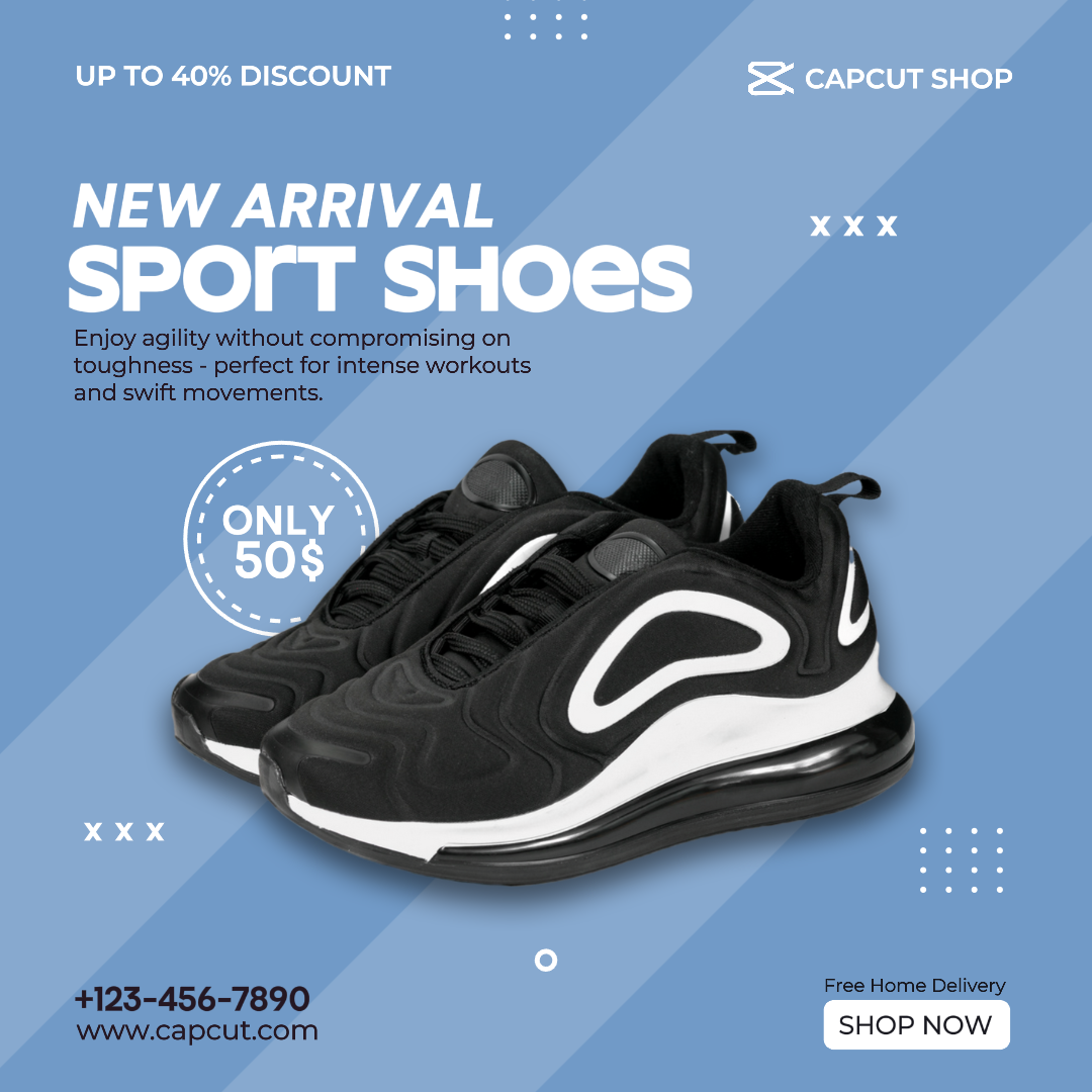 Turnschuhe Sport Promotion Instagram Post Hellblau Minimalistisch