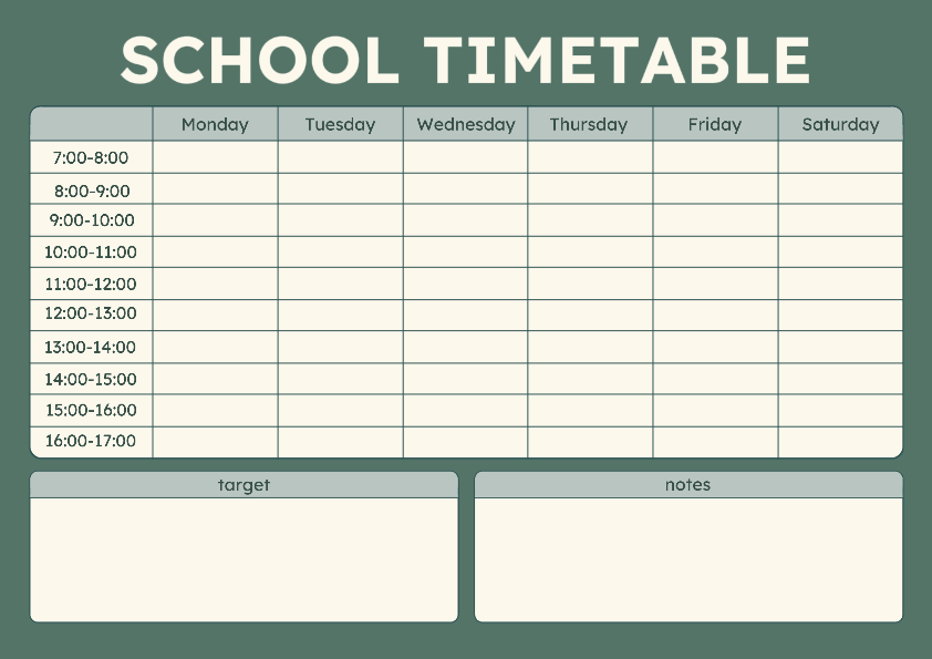 Educación Horario escolar Mostrar minimalista 