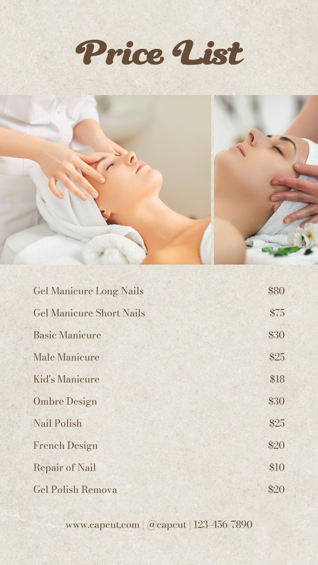 Lista de preços de cuidados com a pele História do Instagram