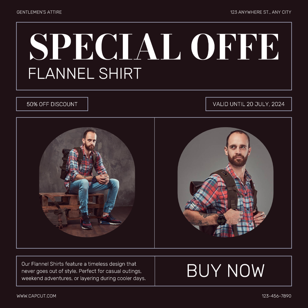 Cartel de marketing de ropa y zapatos Venta de camisa de franela de moda Publicación de Instagram