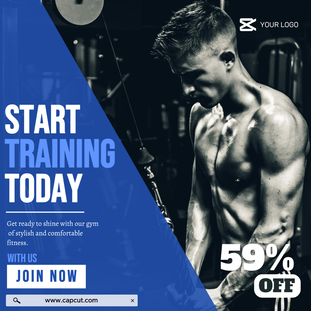 Workout and Fitness Start Training Instagram Post Blue and White Minimalist