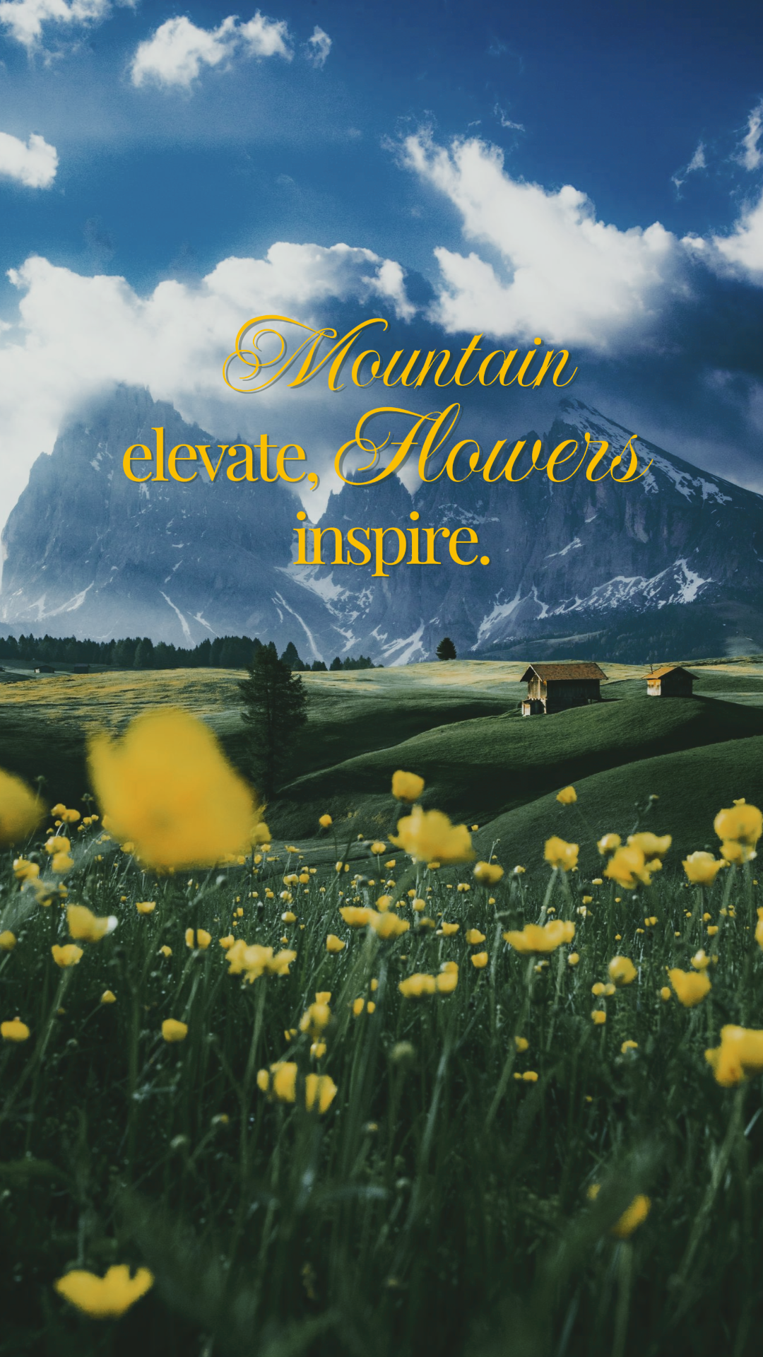 Papel de parede Pôster criativo Cenário Montanhas e flores com citação Estilo minimalista