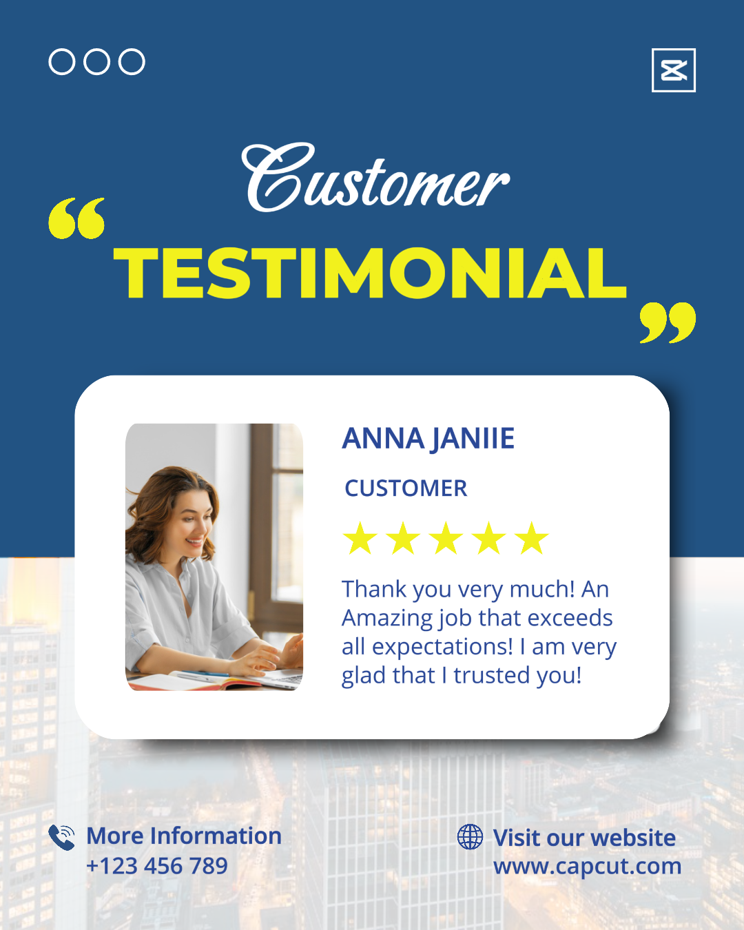 Témoignage client bleu et blanc post Instagram