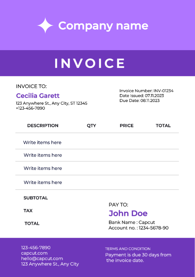 Factura Morado y Blanco