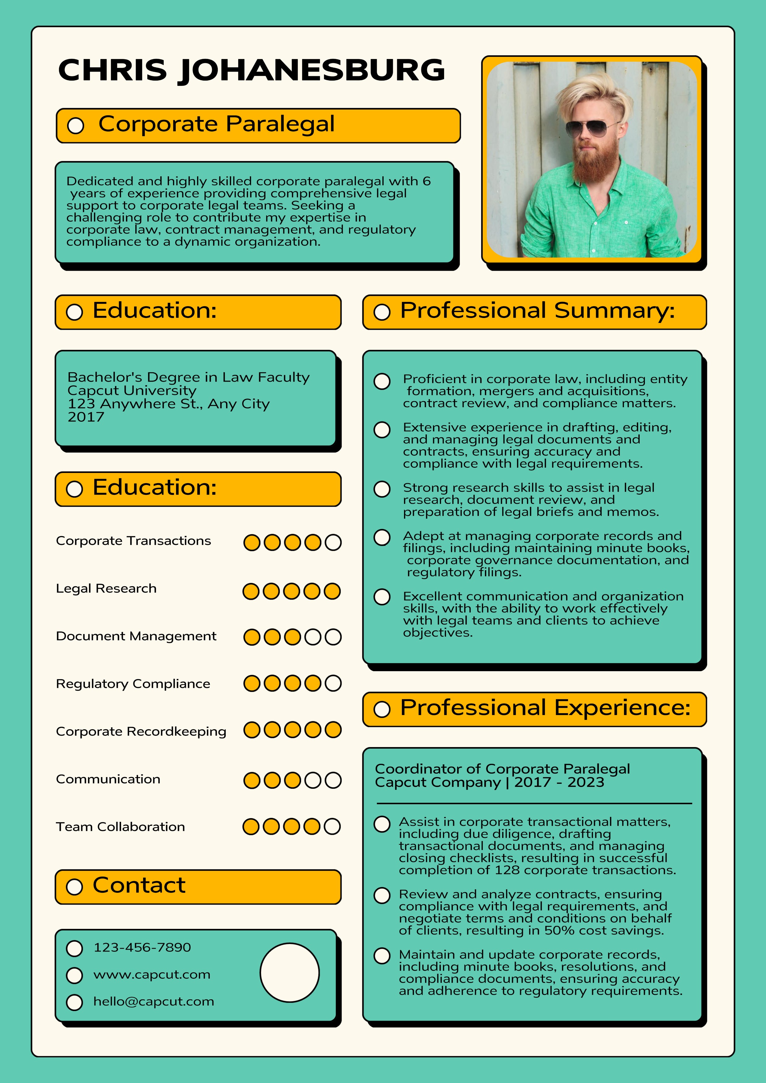 Business Resume Corporate Paralegal