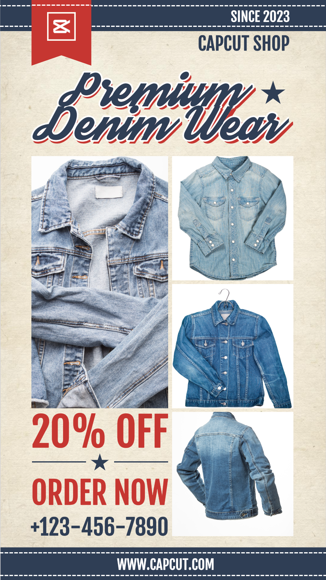 4 멀티 픽처 이미지 데님 웨어 제품 디스플레이 레트로 스타일 인스타그램 스토리