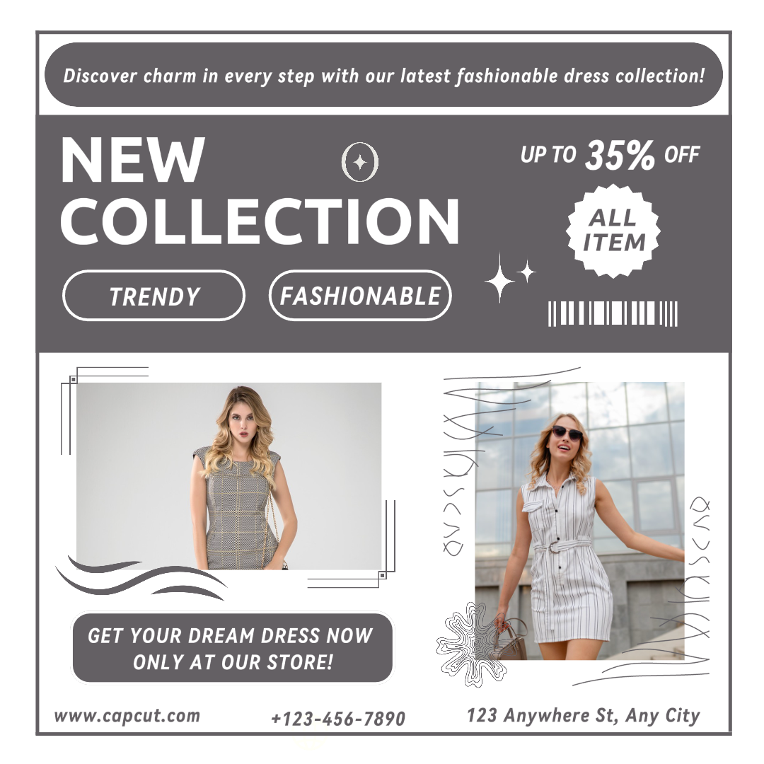AFFICHE MARKETING VÊTEMENTS ET CHAUSSURES NOUVELLE COLLECTION DE ROBES INSTAGRAM POST