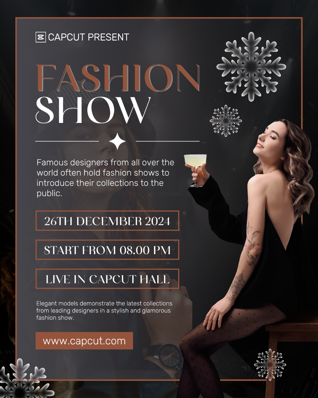 Desfile de Moda Instagram Retrato Elegante Preto Marrom