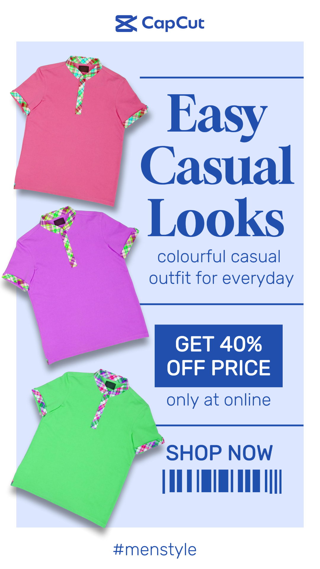 Kleidung und Schuhe Marketing Poster Rabatt Casual Look TikTok Post Blau