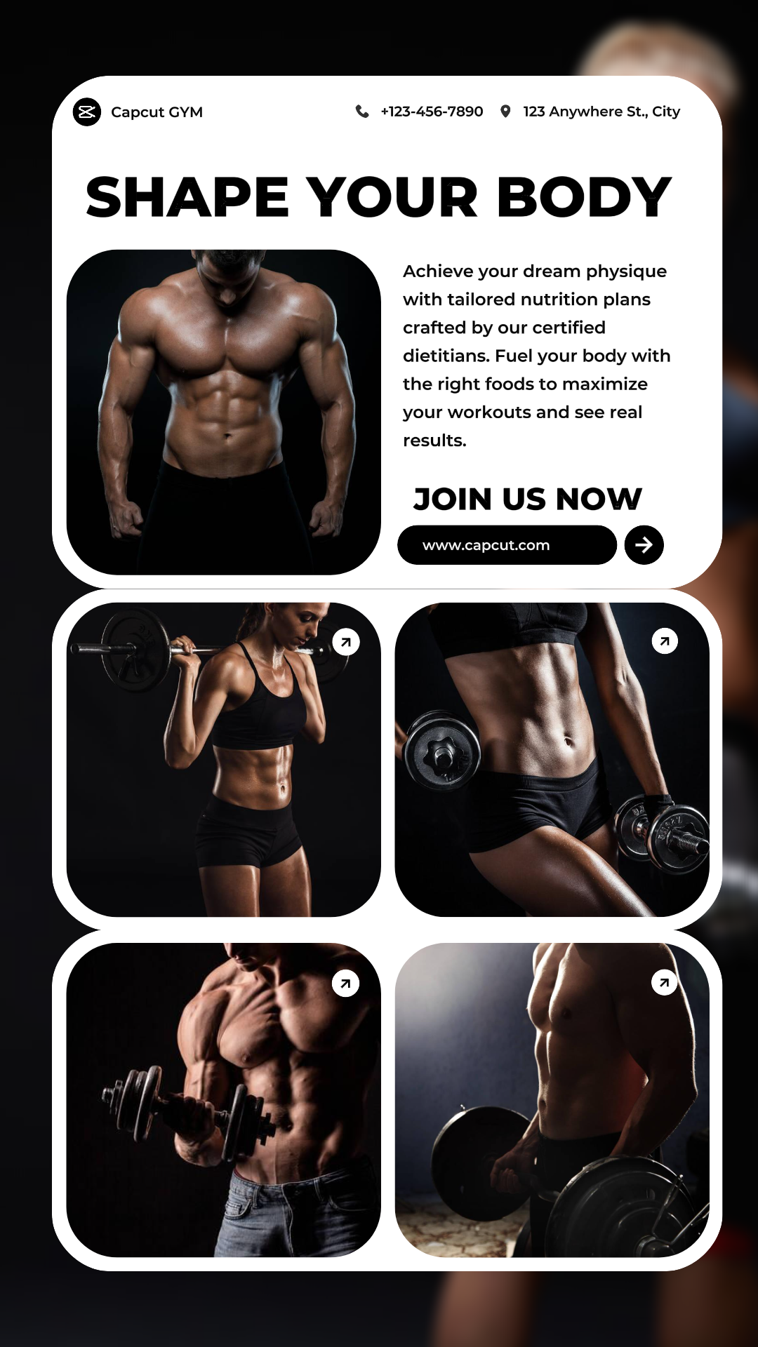 Workout and fitness Marketing Poster Instagram Story Shape your body promo