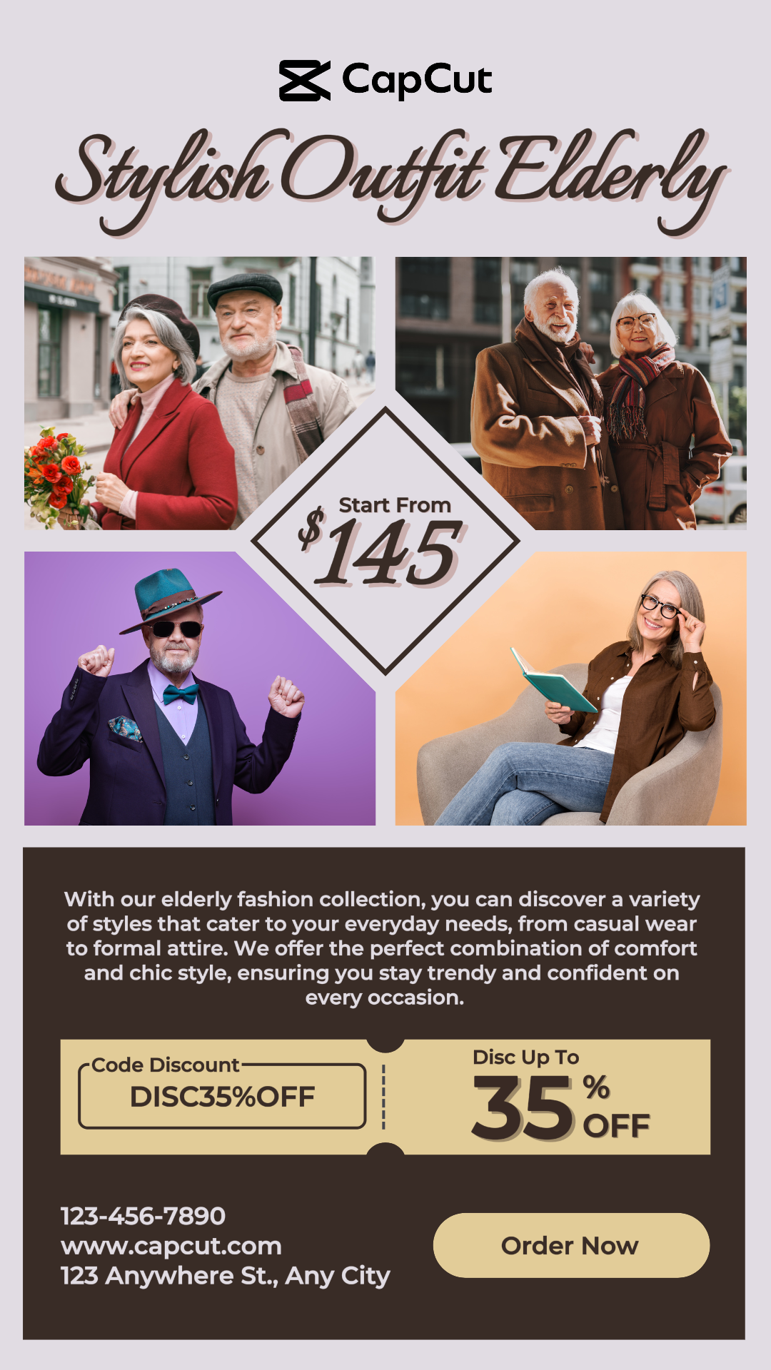 Stylish Outfit Elderly Clothing Marketing Poster Instagram Story Dark Brown