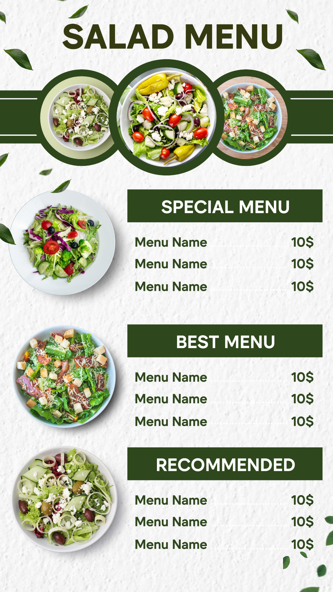 Le menu minimaliste de salades à thème pastel peut être modifié pour les histoires Instagram