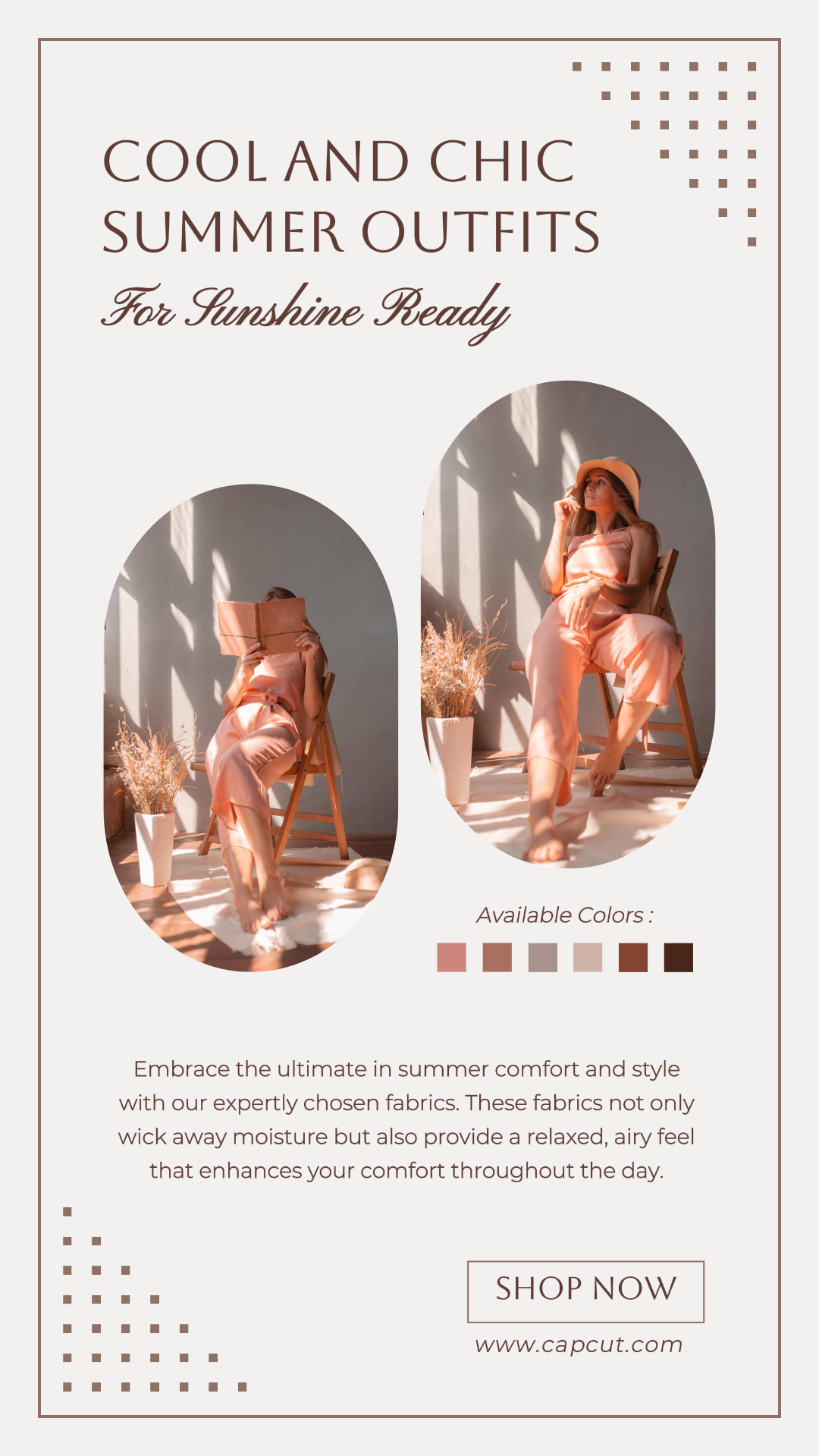 Kleidung und Schuhe Marketing Poster Instagram Story Beige Braun Sommer Outfits