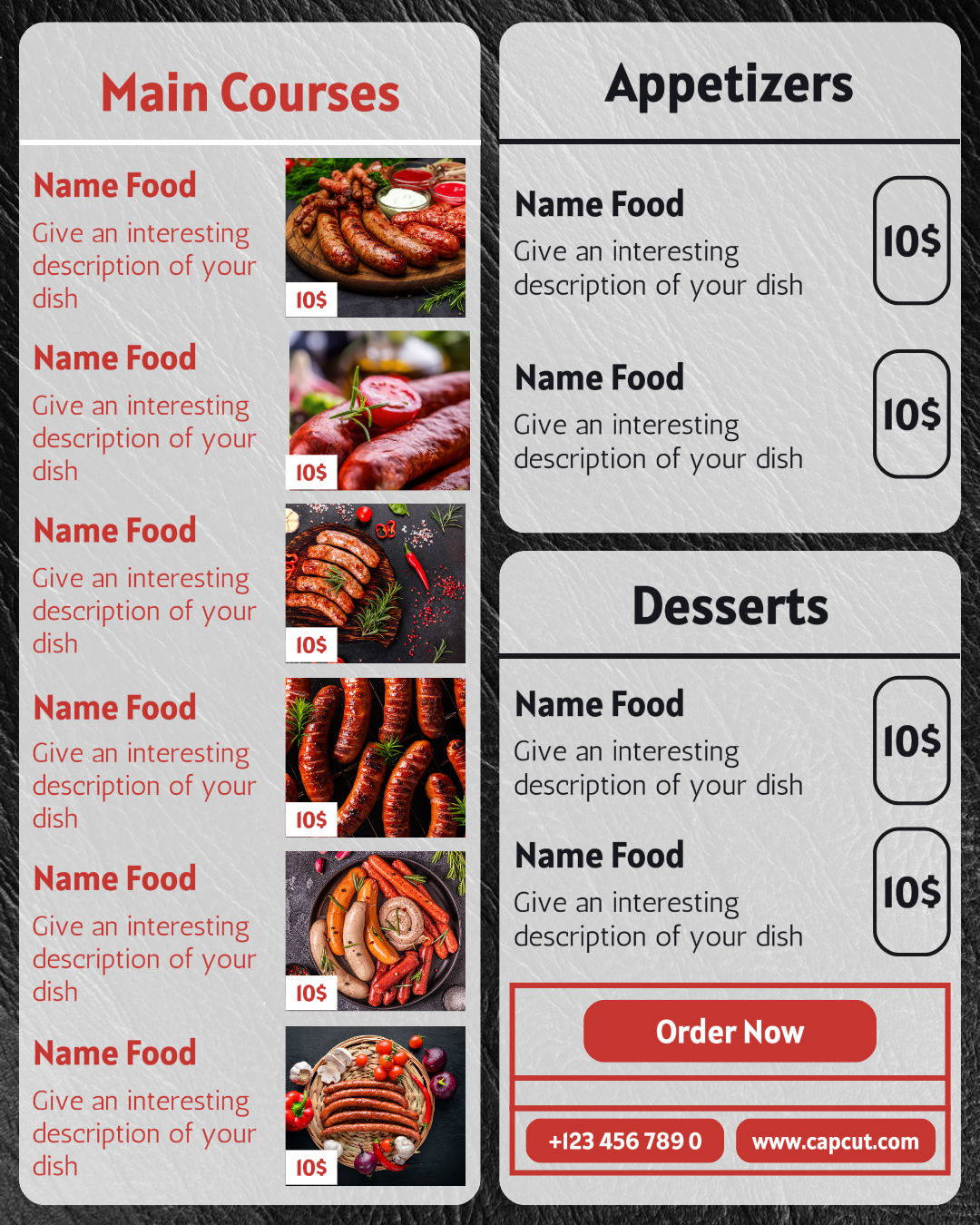 Diseño de plantilla de menú Bratwurst para las necesidades comerciales de tamaño de retrato de Instagram