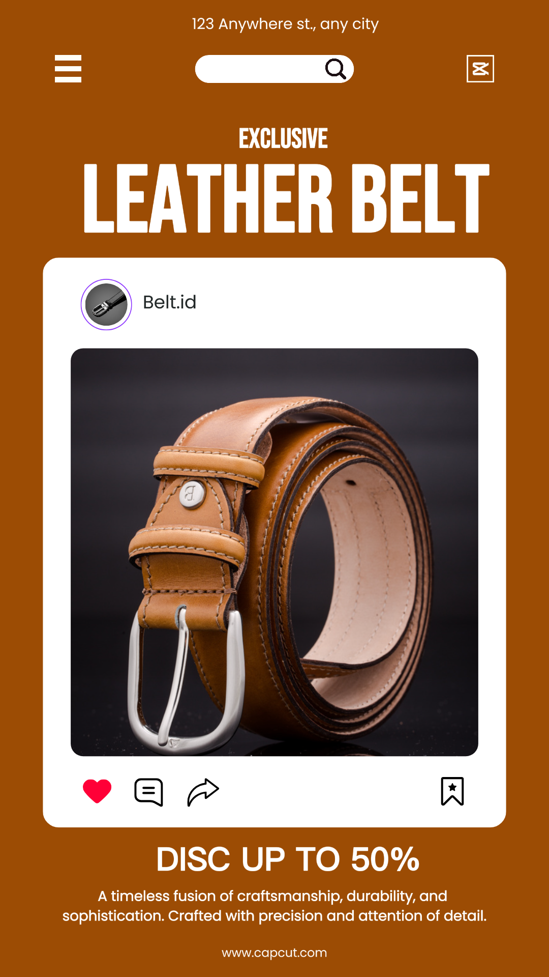 Pantalla de producto de cinturón de moda Historia de Instagram