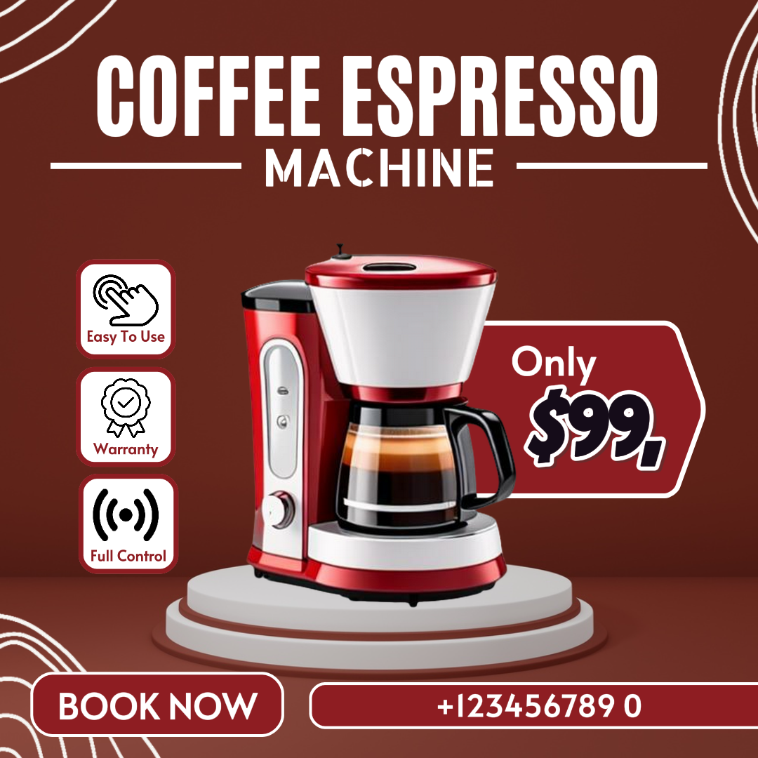 Anuncios de Facebook, electrónica, cafetería, elegante diseño minimalista rojo y blanco, publicación en redes sociales