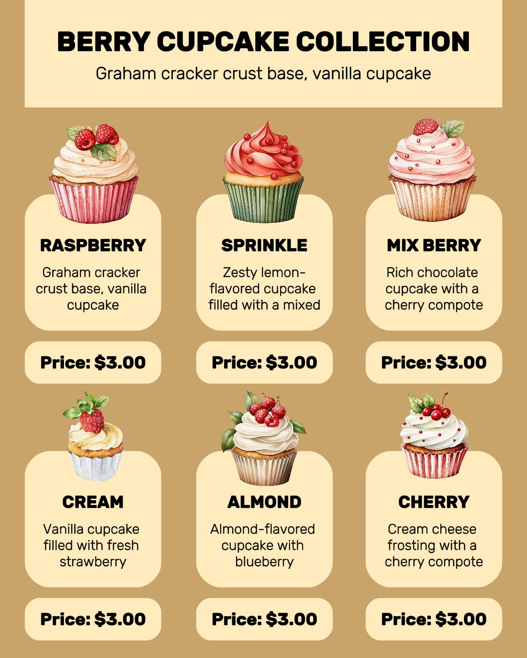 Berry Cupcake Collection Menu