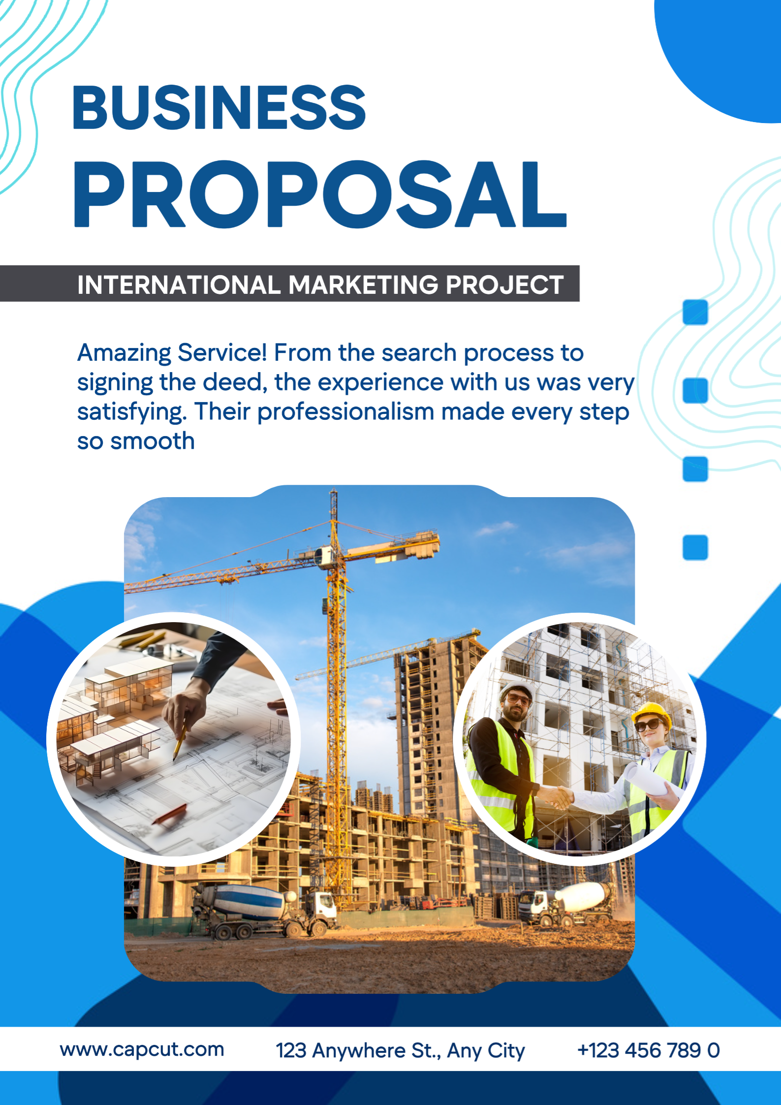 Business Proposal Cover, Minimalist blue and white with three photos