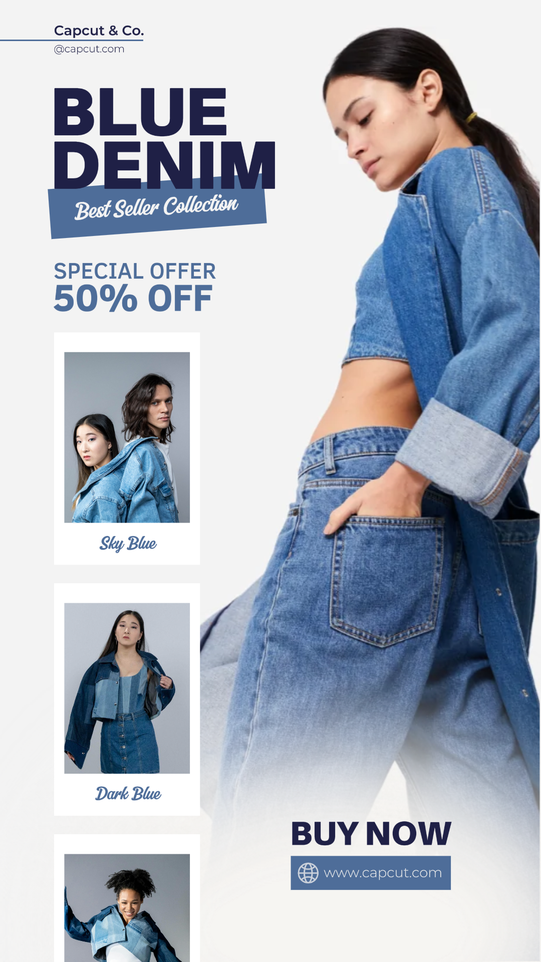 Vêtements de style ton sur ton best-seller bleu denim collection produit tiktok post bleu