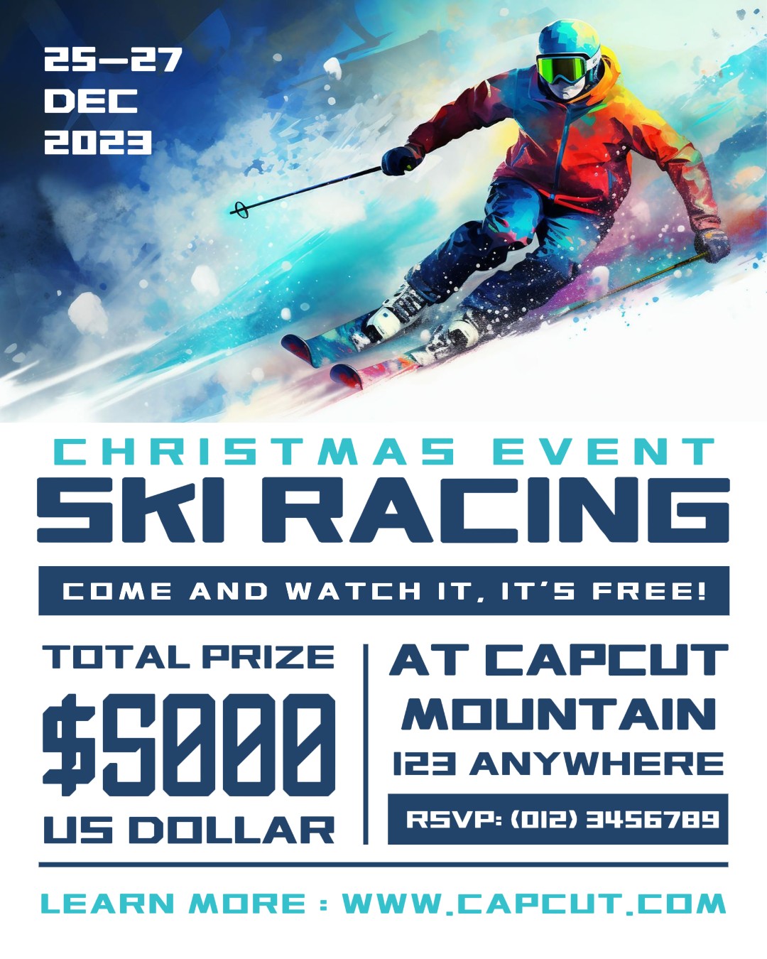 Affiche promotionnelle du championnat de course de ski de l'événement de Noël Histoire Instagram