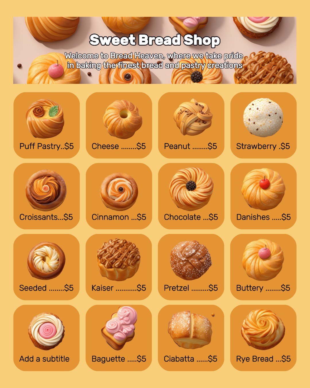 Menu Loja de Pão Doce