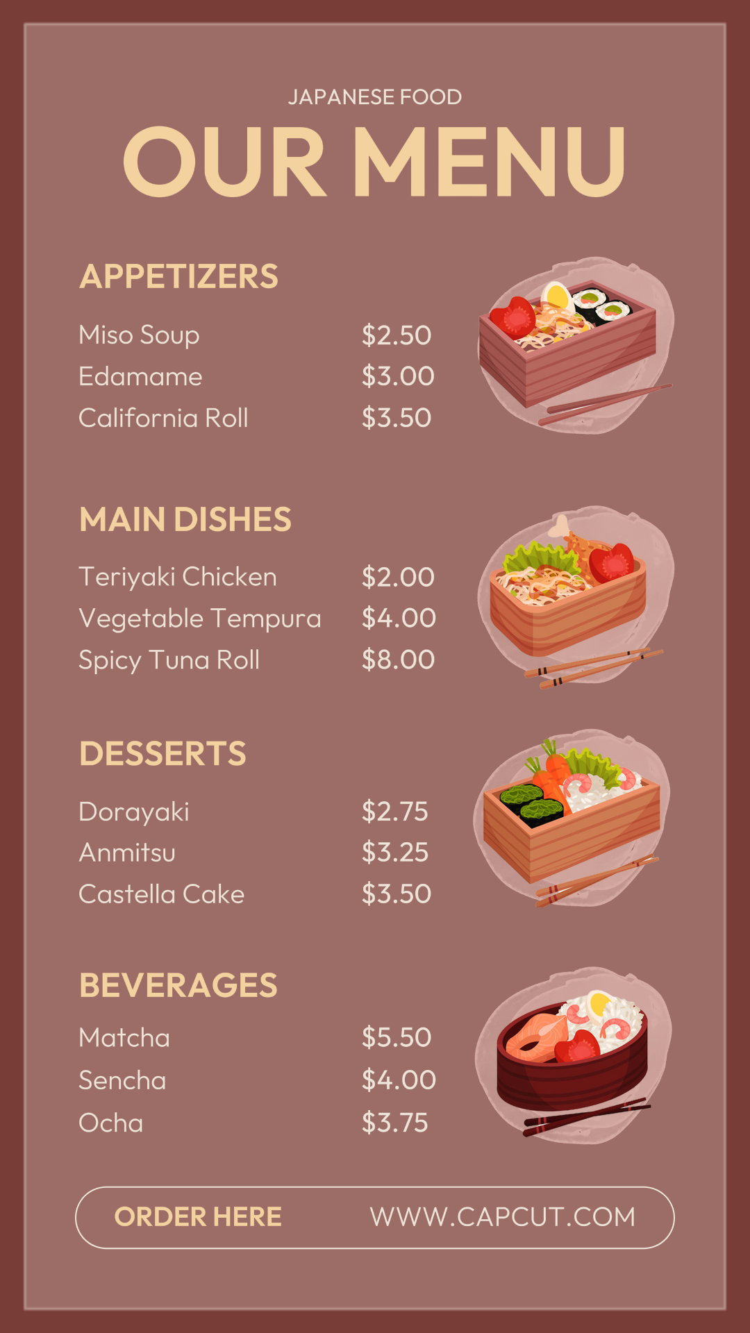 Histoire Instagram du menu de cuisine japonaise