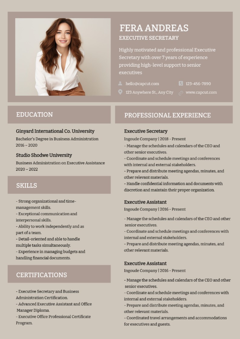 Business Executive Secretary Resume Minimalist