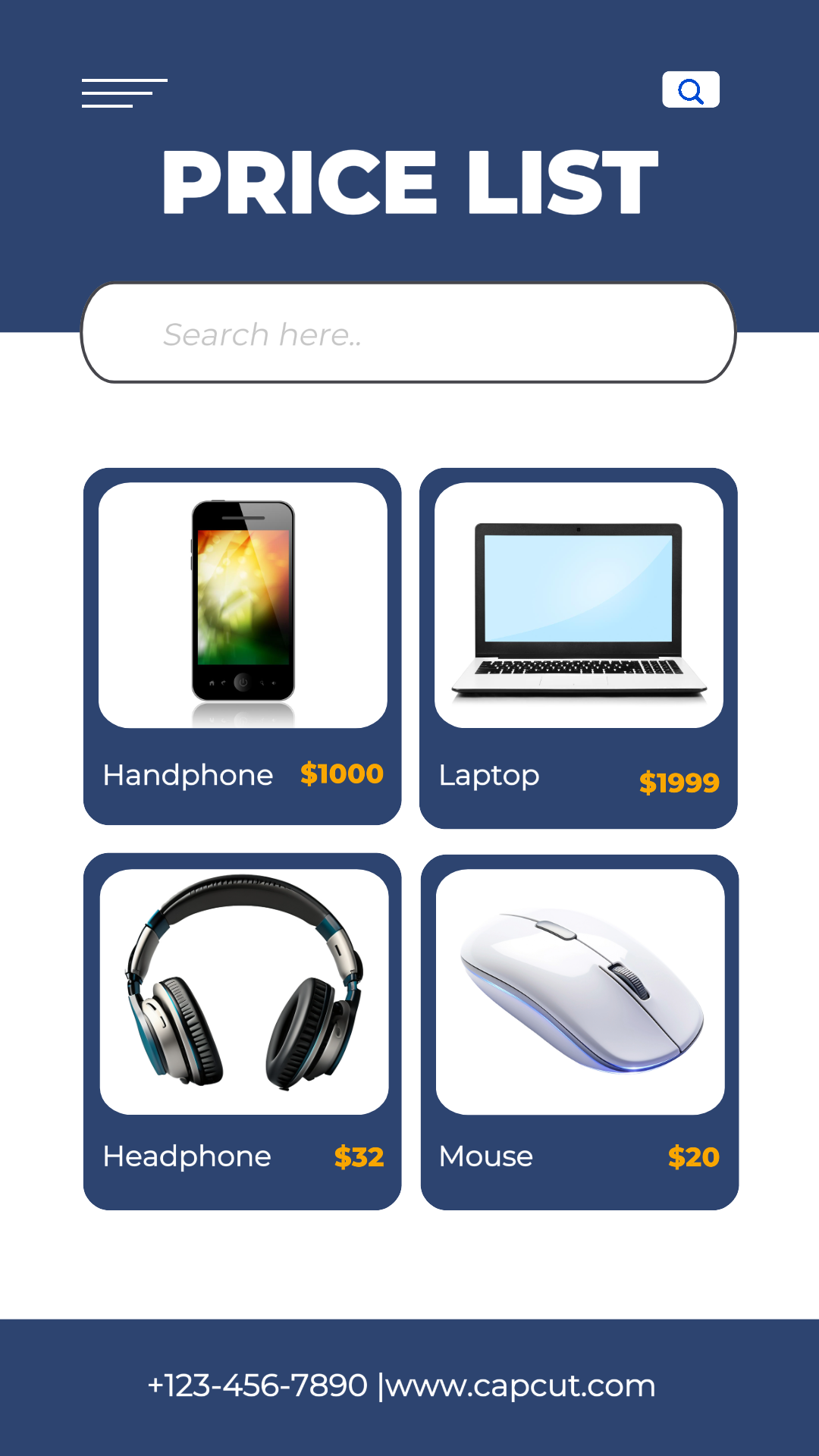 Electonic Price List Instagram Story