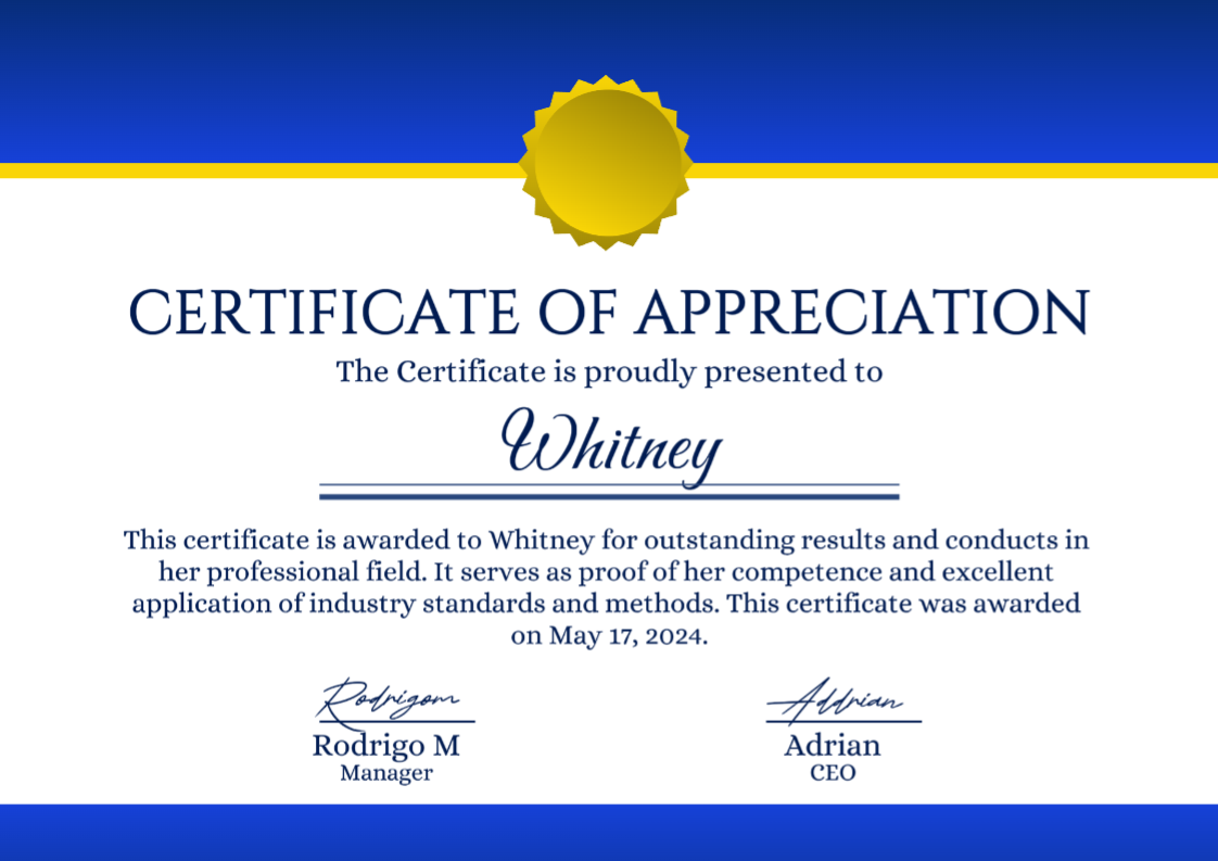 Certificado de Apreciação Não Marketing