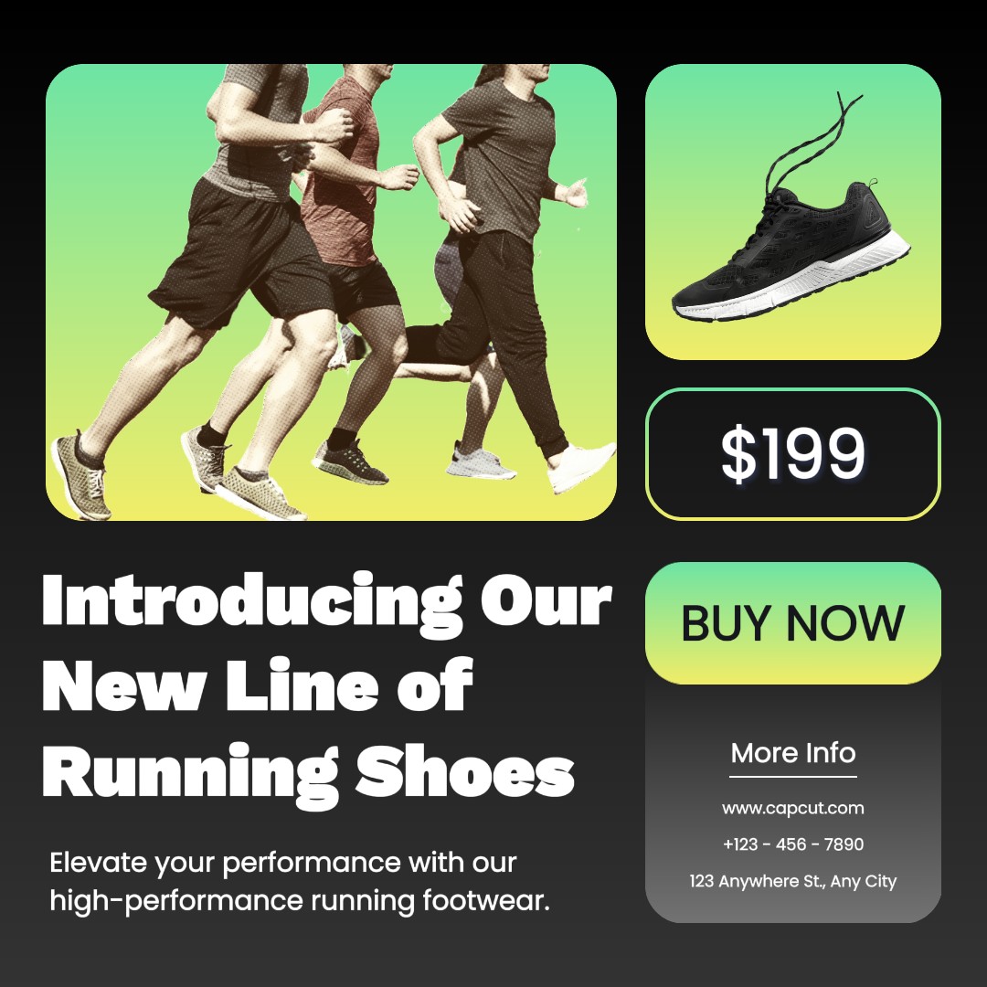 Publicação do Instagram do produto de sapatos de corrida de moda