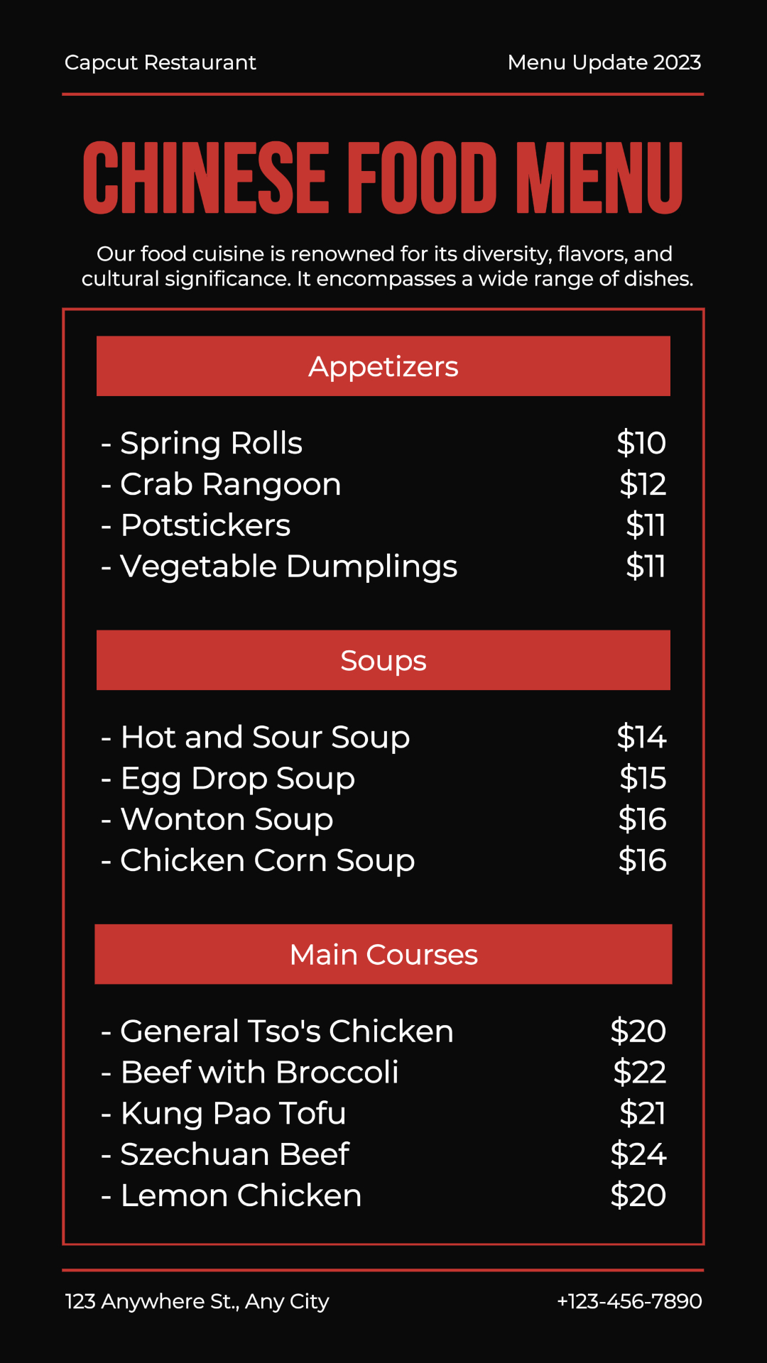 Chinese Food Menu List Promotion Instagram Story