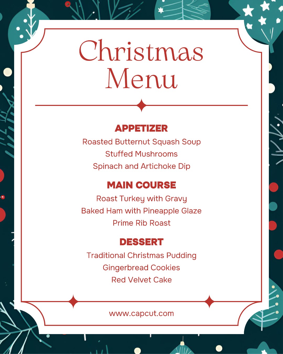 Menu Jantar de Natal Retrato do Instagram