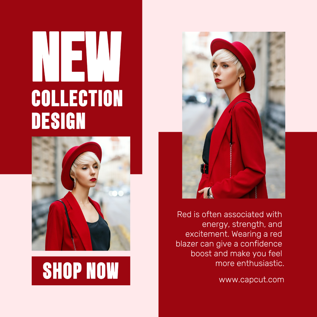 Collage minimalista - Cartel de marketing Ropa Chaqueta roja Publicación de Instagram Elegante Elegante