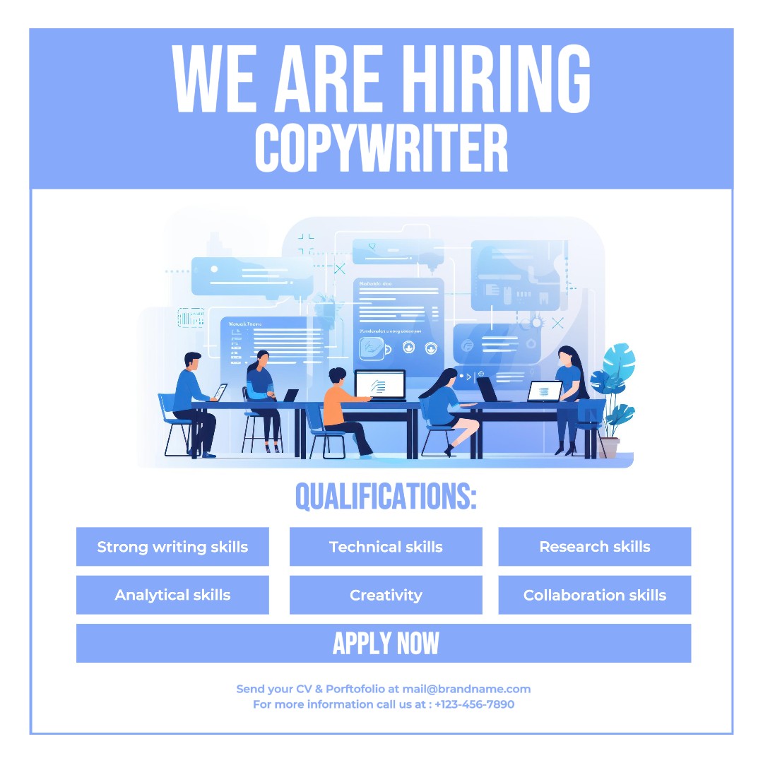 Copywriter Job Vacancy for Instagram Post | Redação Publicitária
