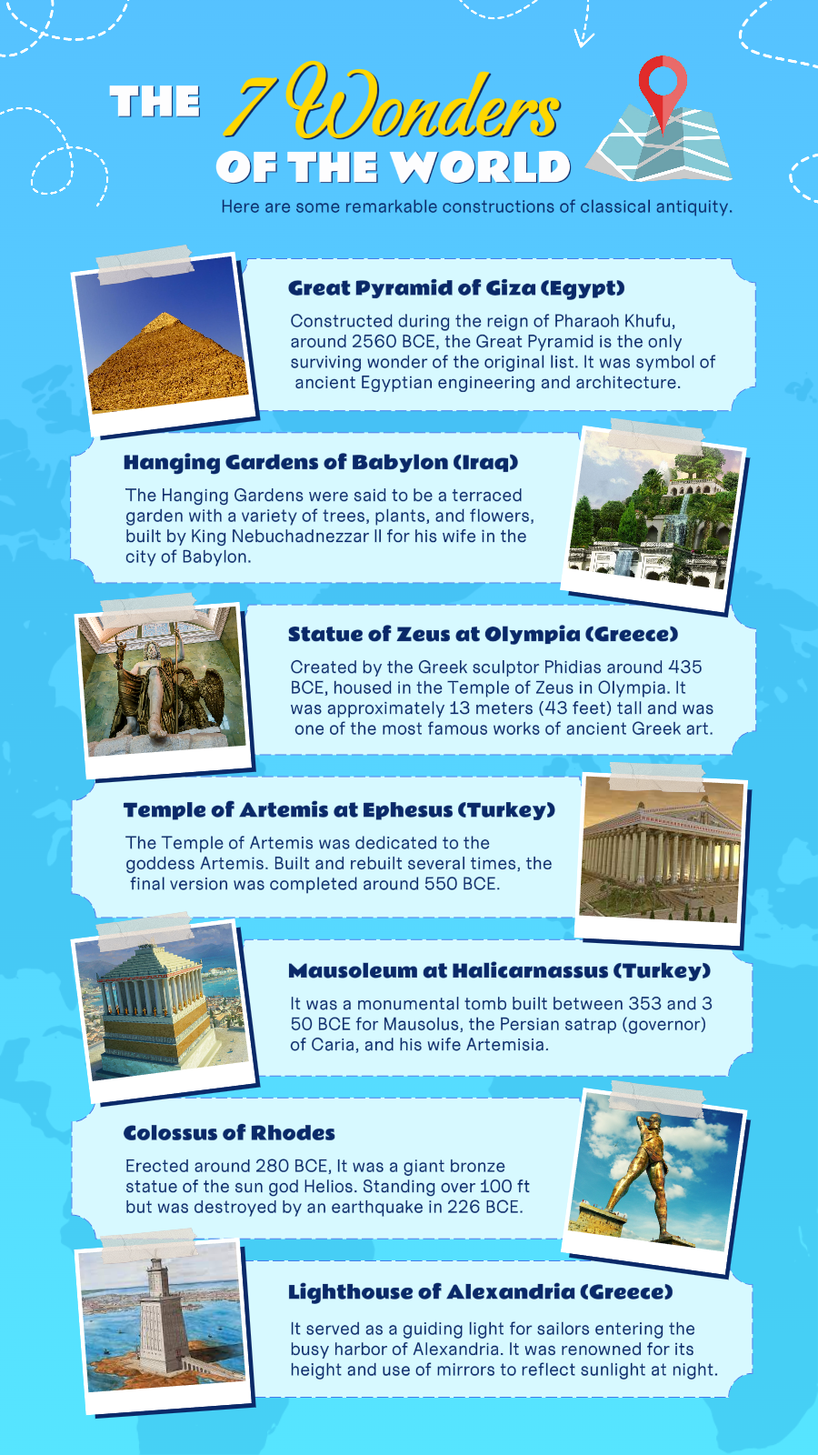 Infographie non marketing 7 merveilles du monde