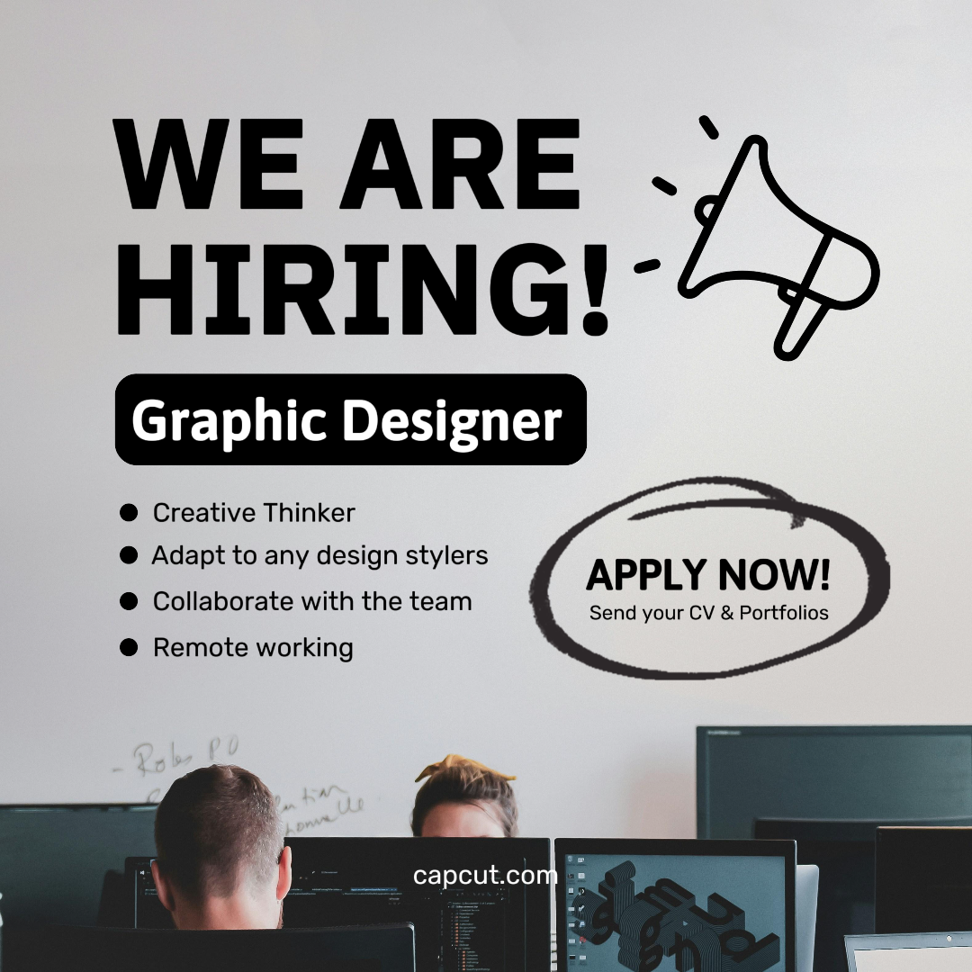 Business and Office Creative Poster Instagram Post We Are Hiring Graphic Design Black Minimmalist