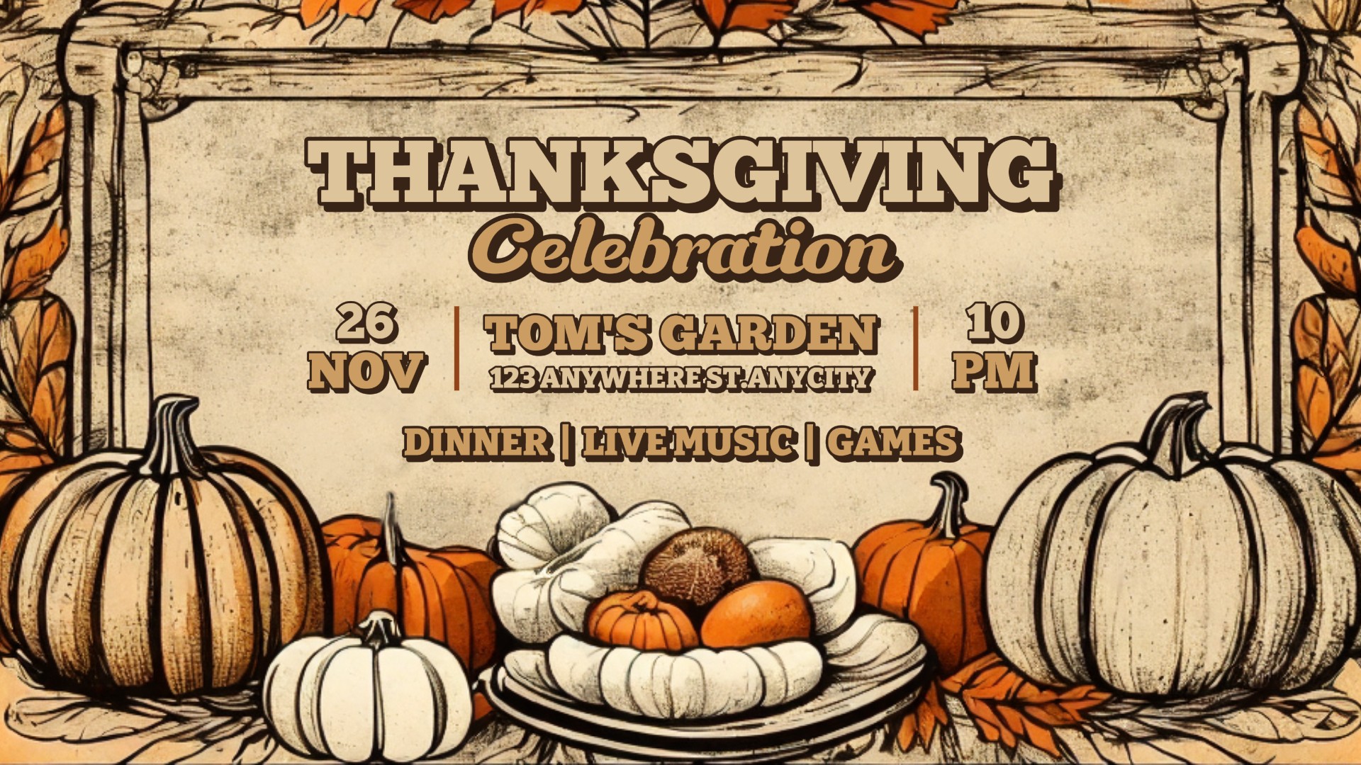 Invitación Vintage Para Celebración De Acción De Gracias