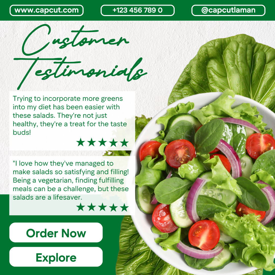 Diseño de plantilla minimalista para testimonios de negocios de ensaladas frescas para publicaciones de Instagram