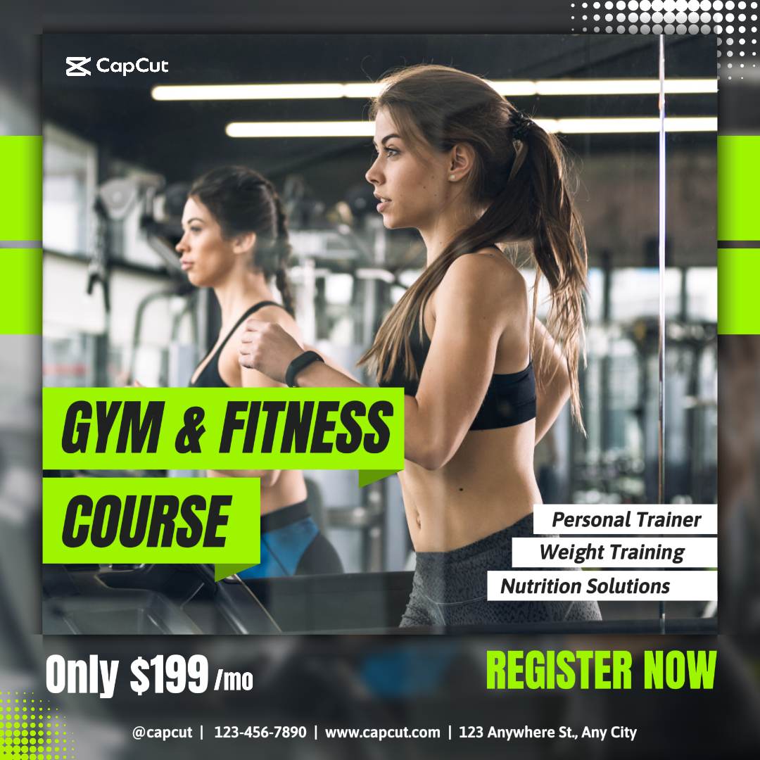 Gym and Fitness Course Promotion Instagram Post Black and Green Modern