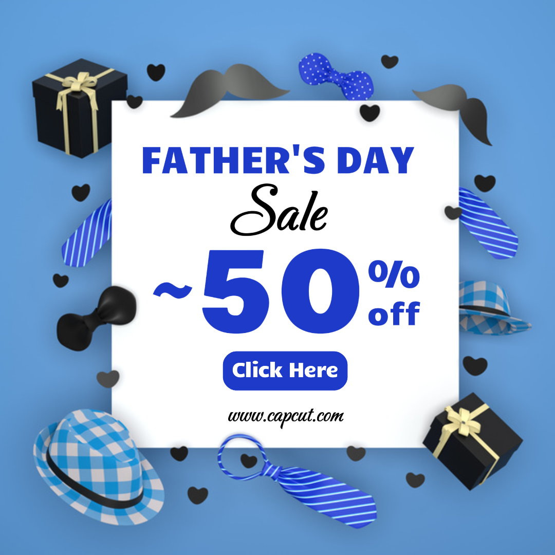 Cartel de marcado del día del padre publicación de instagram 50% de descuento en la venta