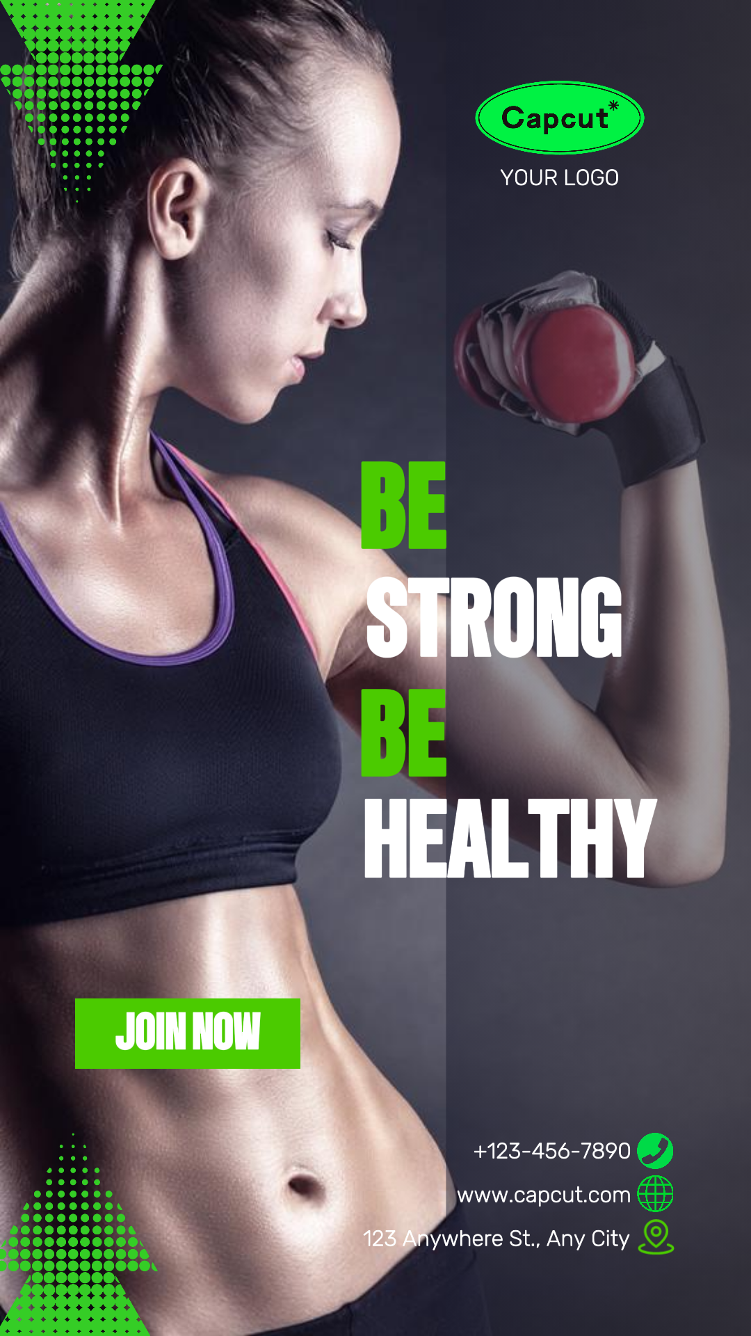 Póster de marketing de entrenamiento y fitness, publicación de Instagram en negro y verde