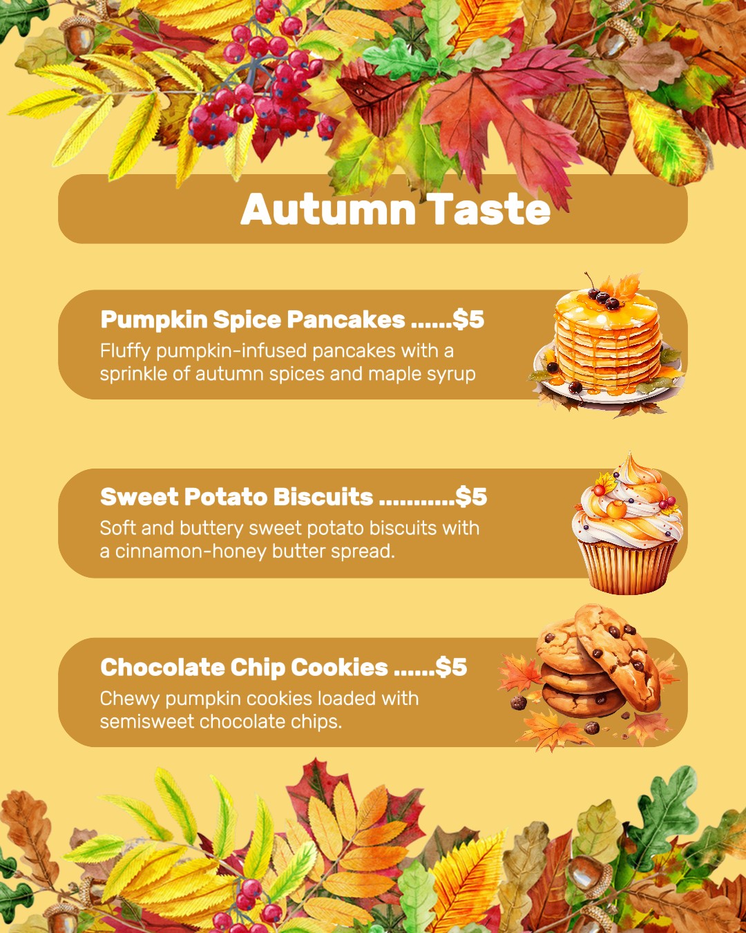 Autumn Taste Pancake, Biscuit, and Cookie Menu