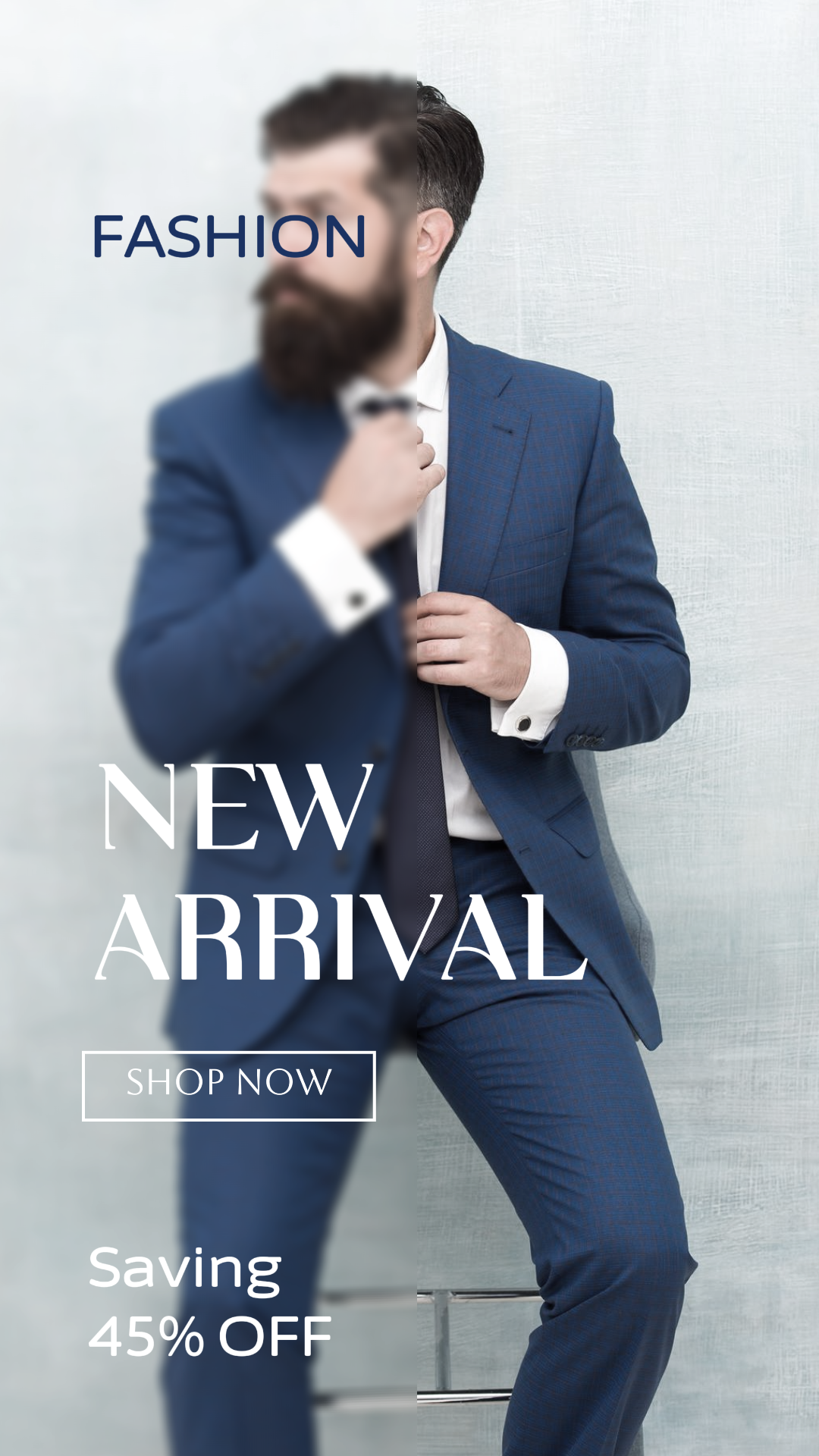 Pôster de marketing de roupas e sapatos Instagram Story Man Blue Suit