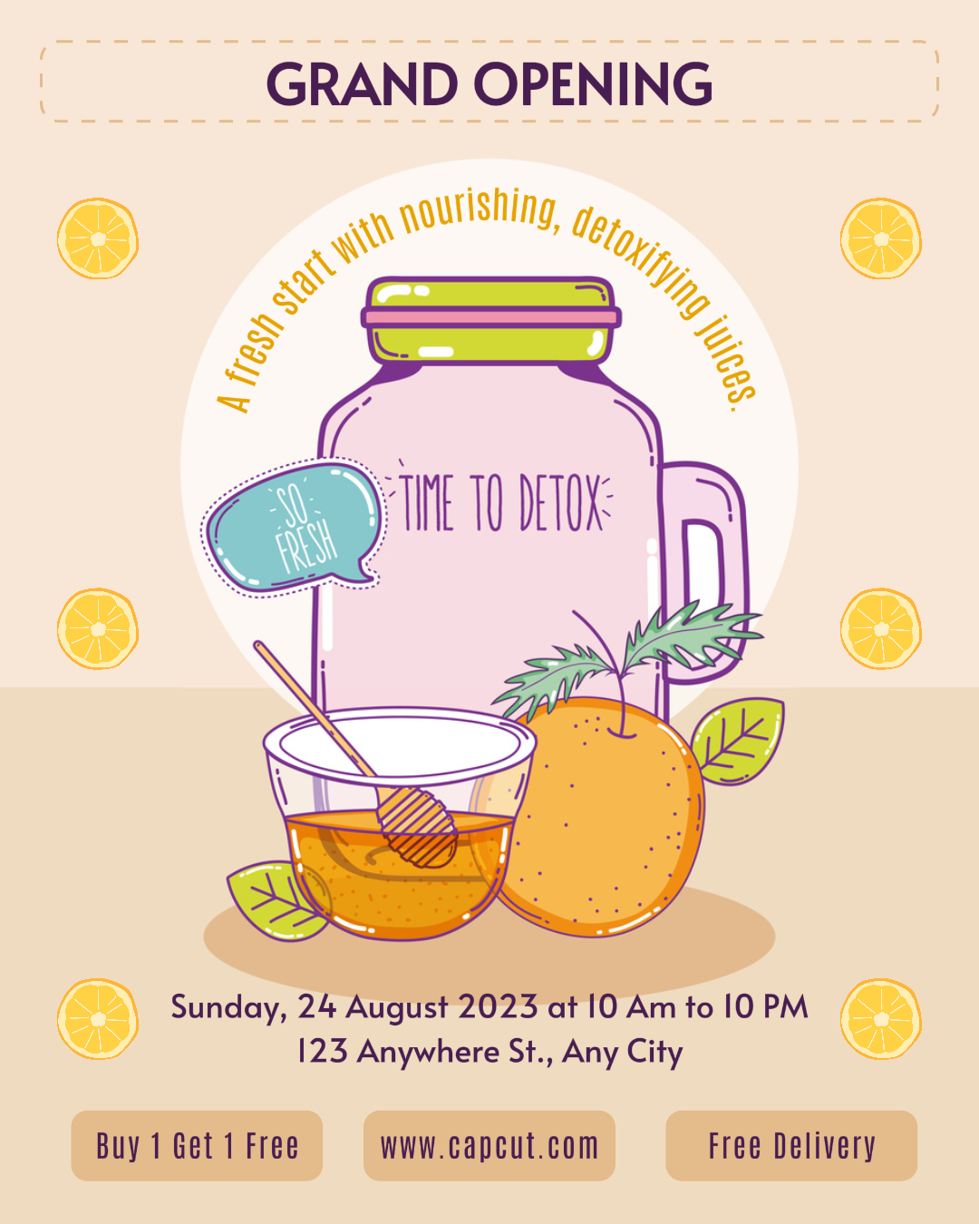 Lebensmittelanzeige Getränk Frischer Saft Shop Große Eröffnung Instagram Portrait