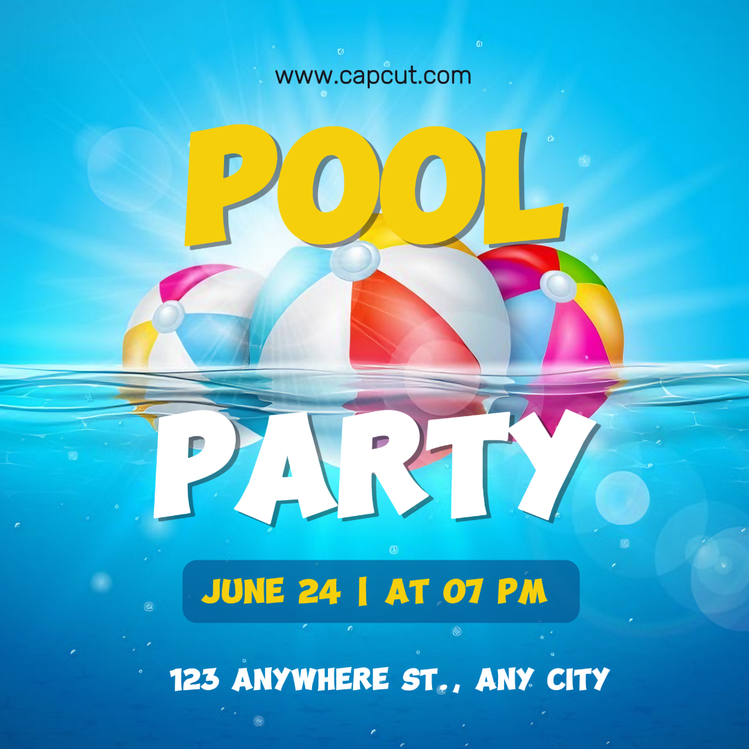 Esportes e jogos piscina festa marketing cartaz instagram post água azul