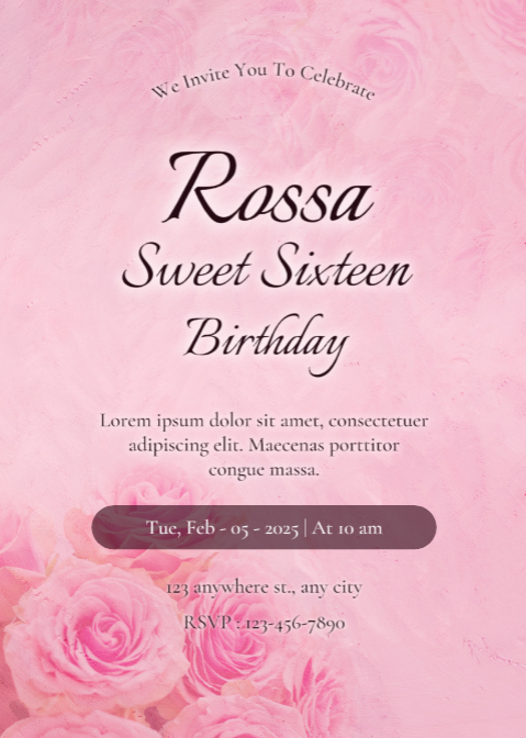 Invitación - Invitación De Cumpleaños Flor Rosa Rosa