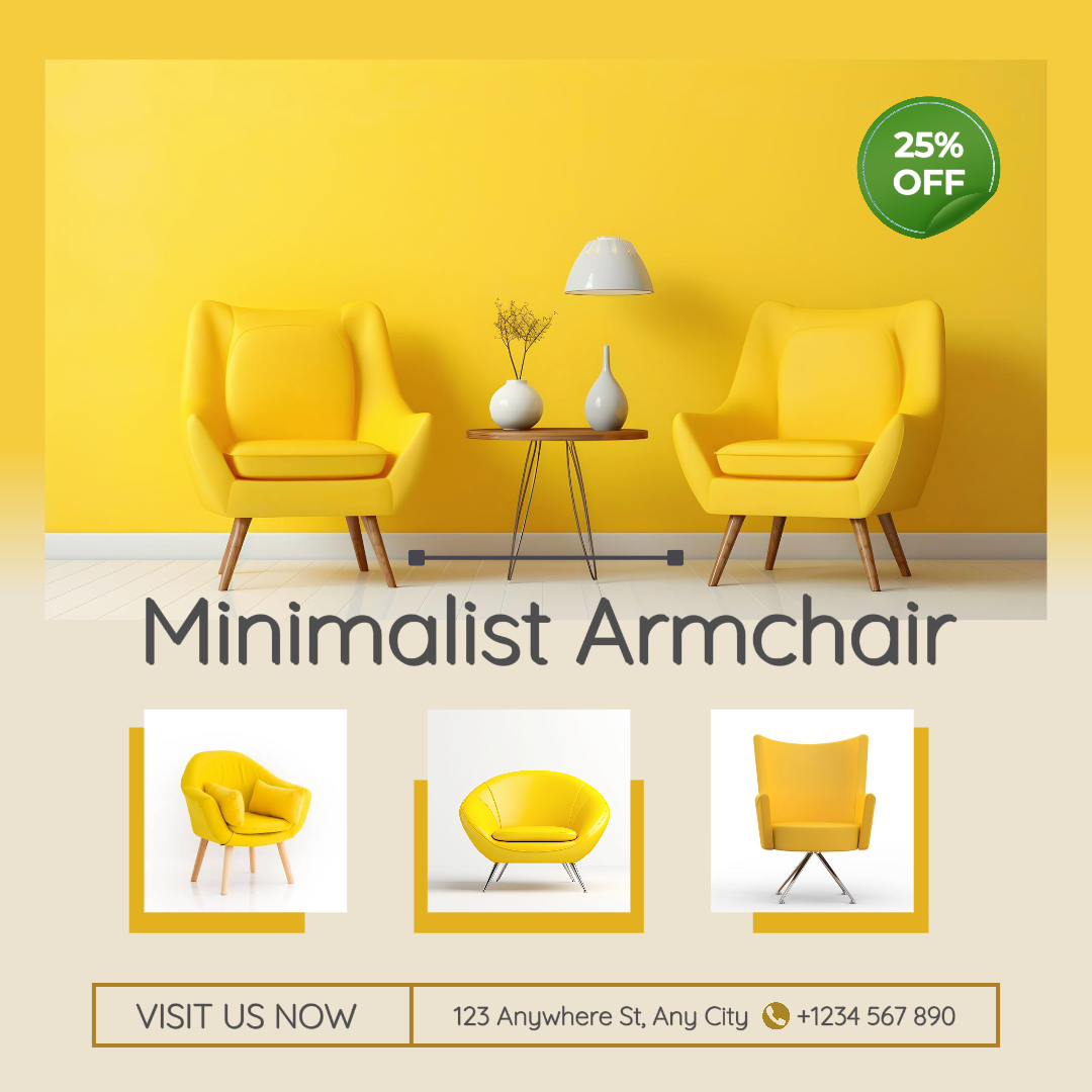 Pantalla de producto de sillón doméstico Publico de Instagram Amarillo Beige Brillante