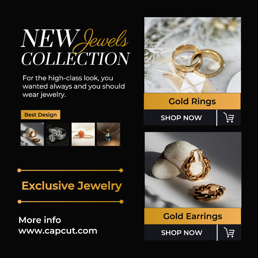 New Collection Exclusive Jewelry and accessories Instagram Post Black & Gold Minimalist