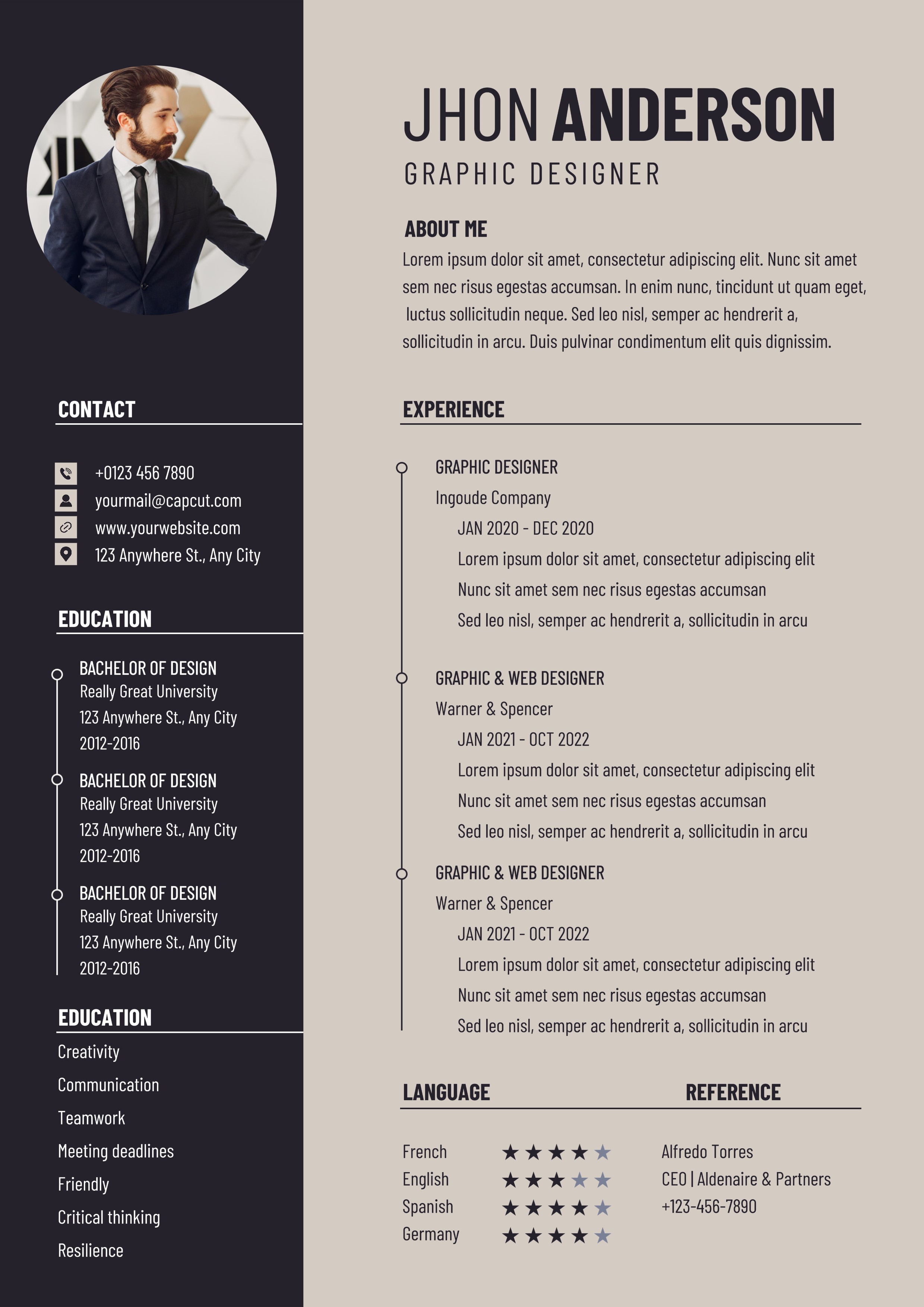 Business Graphic Designer Resume Minimalist